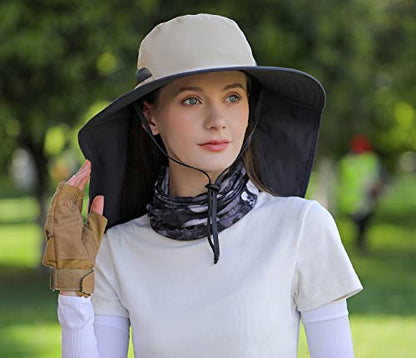 HUAMULAN Women Men Wide Brim Sun Hat Hiking Fishing Hats with Neck Flap - color: Hyp011-mise