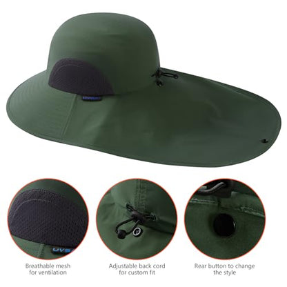 UPF 50+ Foldable Sun Hats Wide Brim with Large Neck Flap for Men Women UV Protection Gardening Fishing Beach Hat - color: Green