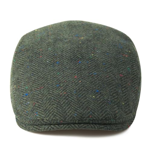FEINION Men Wool Blend Flat Cap Tweed Newsboy Ivy Hat - color: Flecked Green