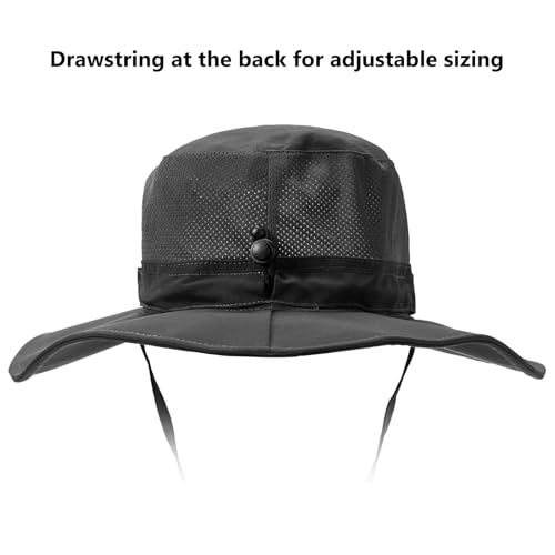 BASSDASH UPF 50+ Fishing Sun Hat Water Resistant Unisex Wide Brim Bucket Boonie Hat for Hiking Camping Safari FH15 - color: Dark Grey, size: Medium