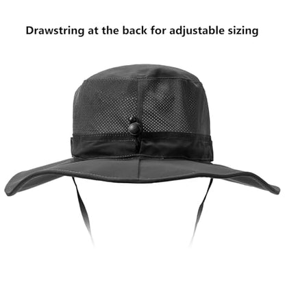 BASSDASH UPF 50+ Fishing Sun Hat Water Resistant Unisex Wide Brim Bucket Boonie Hat for Hiking Camping Safari FH15 - color: Dark Grey, size: Medium