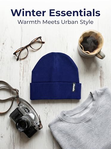 Beanie for Men Women Unisex Winter Hat Cuffed Thick Knitted Beanies Skull Cap - color: Navy