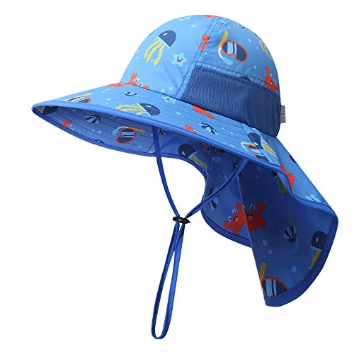 icolor Kids Sun Hat UPF50+ Sun Protection Bucket Hat Toddler Summer Beach Play Hats with Neck Flap for Girl Boy Ages 3~10 - color: Cute Crab