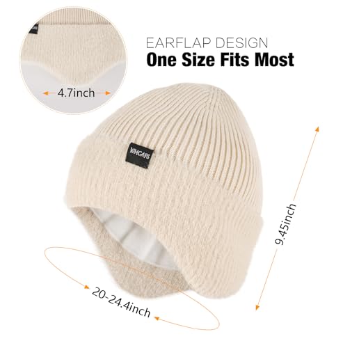 Wmcaps Winter Fleece Lined Beanie with Earflaps for Men Women Outdoor - color: White
