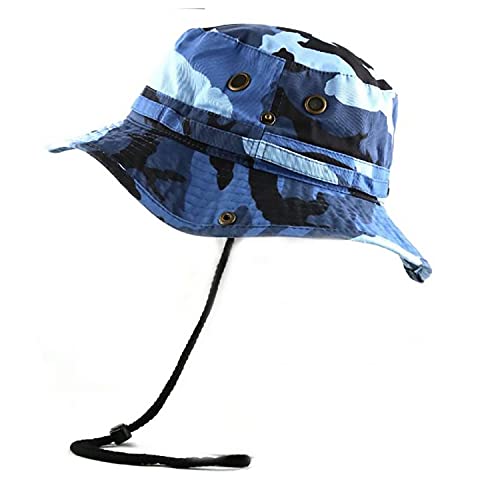 Newhattan Boonie Safari Bucket Hat Foldable Military Style Cap - color: Blue Sky Camo, size: Small-Medium