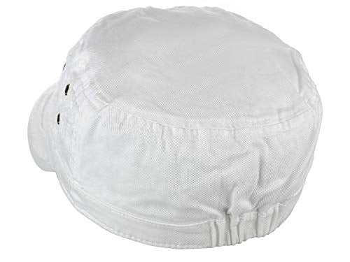 D&Y Unisex 100% Cotton Military Cadet Hat - Distressed Frayed Flat Top Cap - Adjustable Everyday Patrol Hat - color: White