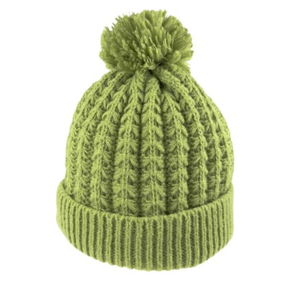 Humble Hilo Knit Hats Beanies for Women Winter Pom Beanie Men or Women Beanies Cable Knit Beanie - color: Fern Pom Pom