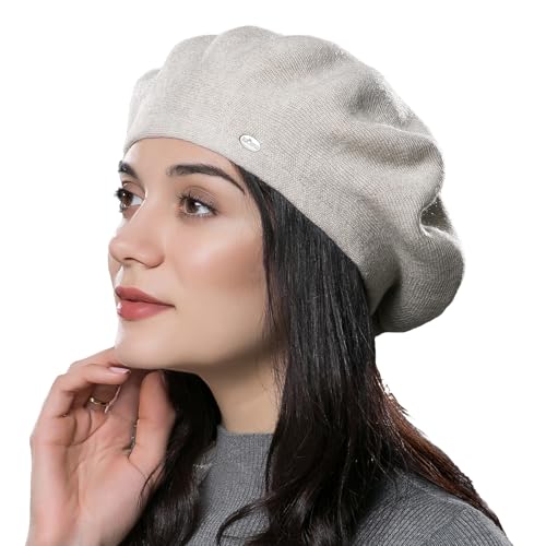 Womens Winter Beret Hat Knitted Beanie Cap Autumn Winter Hat French Classic Beret - color: Rice