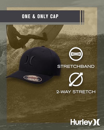 Hurley Mens Textured Fitted Baseball Cap, Moisture Wicking, Curved Brim - color: Black/(Black), size: Small-Medium