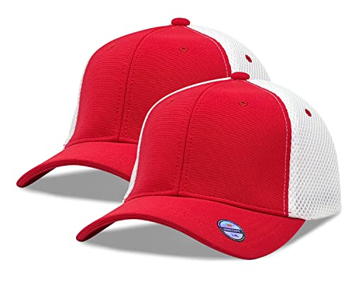 [2 Pack] Hybrid Stretch-Fitted Trucker Cap, Baseball Cap with Air Mesh - color: 2pk Red/White (Air Mesh), size: Large-X-Large