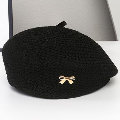 CLeemuzinN Women Summer Beret Hat Slouchy Crochet French Artist Caps Travel Beach Painters Hats Ladies Spring Fall - color: Black, size: Medium-Large