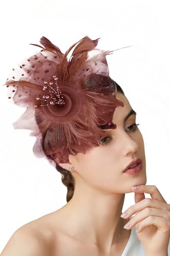 BABEYOND Fascinators Hats for Women Tea Party Flower Tulle Bead Derby Hat - color: Coffee