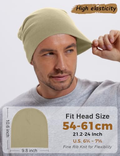 100% Cotton Thin Beanie Hat Women Men Soft Slouchy Chemo Skull Cap - color: 1pc Khaki