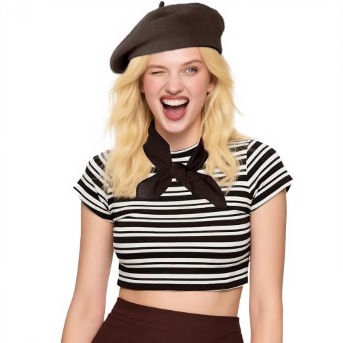 Classic Beret Hats for Women French Beret Hats Costume Accessories Painter Artist Cap with Scarf - color: Coffee