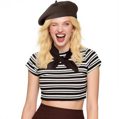 Classic Beret Hats for Women French Beret Hats Costume Accessories Painter Artist Cap with Scarf - color: Coffee