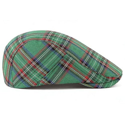 Mens Plaid Newsboy Flat Cap Ivy Gatsby Driving Hunting Cabbie Hat - color: Green-plaid B