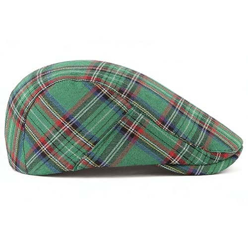 Mens Plaid Newsboy Flat Cap Ivy Gatsby Driving Hunting Cabbie Hat - color: Green-plaid B