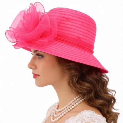 Ruphedy Women Derby Church Dress Bucket Hat Fascinators Tea Party Wedding Hat - color: S051-rose