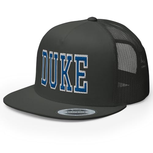 NG Duke Flat Bill Embroidered Trucker Hat High Crown Adjustable Cap - color: Charcoal