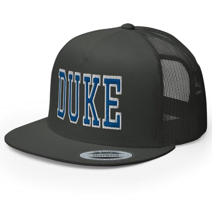 NG Duke Flat Bill Embroidered Trucker Hat High Crown Adjustable Cap - color: Charcoal