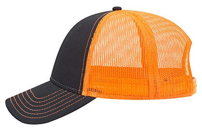 OTTO 6 Panel Low Profile Contrast Vertical Mesh Back Cap - color: Blk/Blk/Org