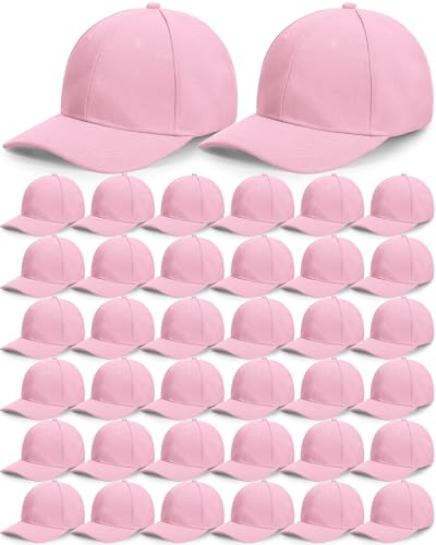 Foaincore 36 Pack Blank Baseball Cap Bulk Adjustable Back Strap Sublimation Hats Plain Unisex Trucker Hat for Men Women - color: Pink