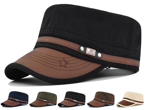 Initlove Military Hat Cadet Army Cap Flat Top Hats for Men Women - color: Black