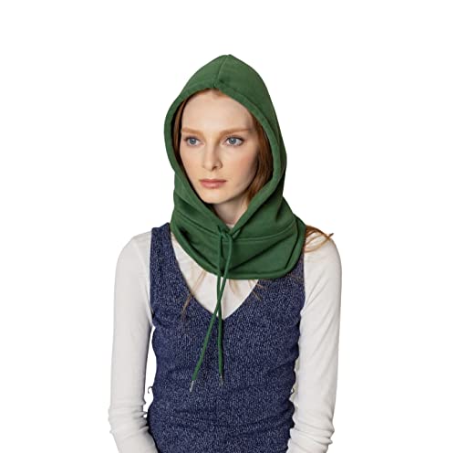 Unisex Sporty Snood Hat with drawstring Hood Scarf Neck Warmer Winter Balaclava Hood - color: Dark Green
