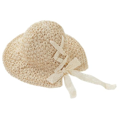 pureborn Baby Toddler Girls Straw Sun Hat Summer Beach Hat - color: Beige Strap, size: 6-24 Months