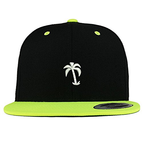 Trendy Apparel Shop Palm Tree Solid White Embroidered Premium 2-Tone Flat Bill Snapback Cap - color: Black Green