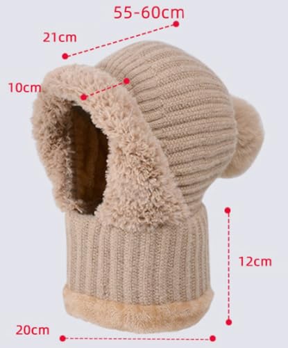 Womens Knit Beanie Hat Fleece Lined Winter Scarf Mask Set Snow Caps Plush Earmuff Skull Hats with Pompom - color: Grey