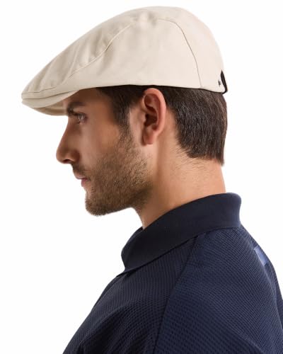 ZLYC Men Cotton Flat Cap Summer Scally Newsboy Beret Driver Hat - color: Back Buckle Beige
