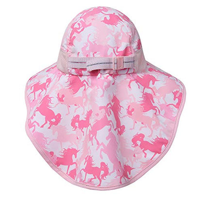 icolor Kids Sun Hat UPF50+ Sun Protection Bucket Hat Toddler Summer Beach Play Hats with Neck Flap for Girl Boy Ages 3~10 - color: Pinkhorse