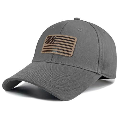 OUTDOOR SHAPING American Flag Leather Patch Dad Hat - Soft Washed Cotton USA Army Tactical Operator Military for Men Women - color: Charcoal, size: Medium-Large