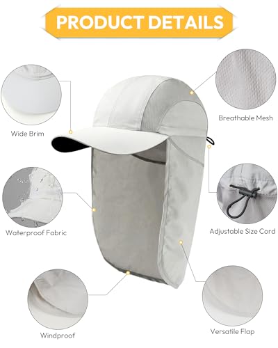 Mens Sun Hat with Breathable Mesh Sun Hats for Men Fishing Hat - color: Light Grey