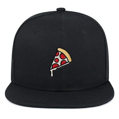JPAK Pizza Hip-Hop Snapback Hat Embroidered Baseball Cap Foodie - color: 04. Black