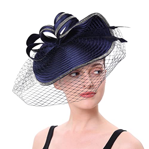 Beaupretty Fascinators Hat Headband - Fascinators Headpiece Fascinators Hat for Women Girls Veil Mesh Headband Tea Party Hat - color: Navy