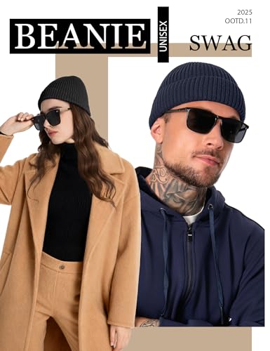 Fleece Lined Wool Short Fisherman Beanie Men Women Cuff Winter Hat - color: 1pc-navy Blue