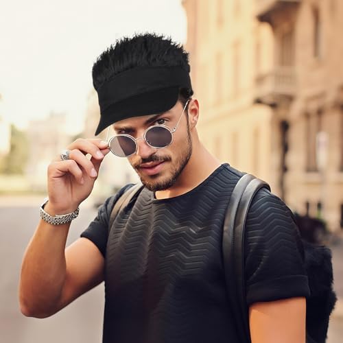 Adjustable Sun Visor Hat with Wig Spiked Hairs Fashion Baseball Golf Cap for Men & Women - color: Black+black Hair