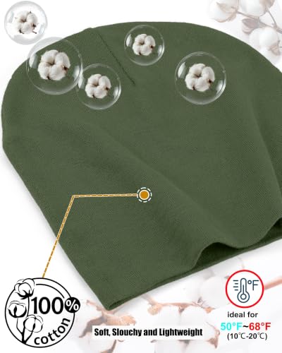ROYBENS Thin 100% Cotton Beanie for Men Women Lightweight Slouchy Chemo Hat - color: 1pcs-army Green