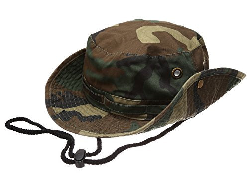 Summer Outdoor Boonie Hunting Fishing Safari Bucket Sun Hat with Adjustable Strap - color: Woodland Camo, size: Large-X-Large