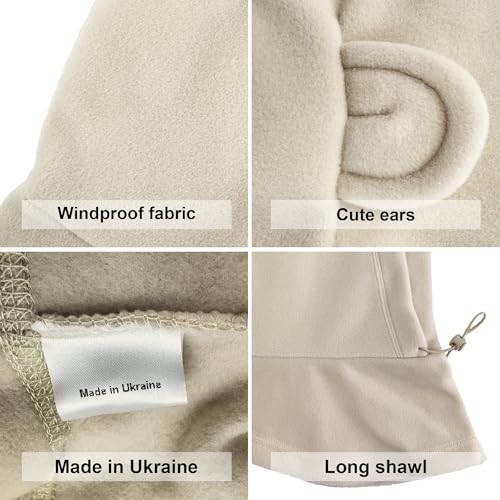 Fleece Balaclava Over Helmet - Warm Helmet Ninja Hood - Snowboard Hooded Hat Neck Gaiter Ski Mask - color: Sand-earsup, size: One Size