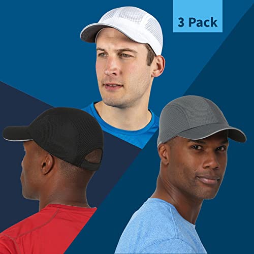 TrailHeads Men's Race Day Running Hat, Quick Dry, Moisture Wicking - color: White Charcoal & Black 3-pack