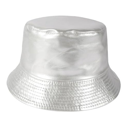 MILAKOO Pu Leather Bucket Hat for Unisex Reversible Fishing Cap Metallic Retro 80s 90s Fisherman Hat - color: C: Silver