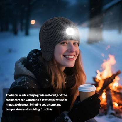 LED Beanie Hat with Light, USB Rechargeable LED Headlamp Hat, Unisex Winter Hat Warm Knitted Earflap Beanie with Night Flashlight (Dark Grey) - color: Grey Adult
