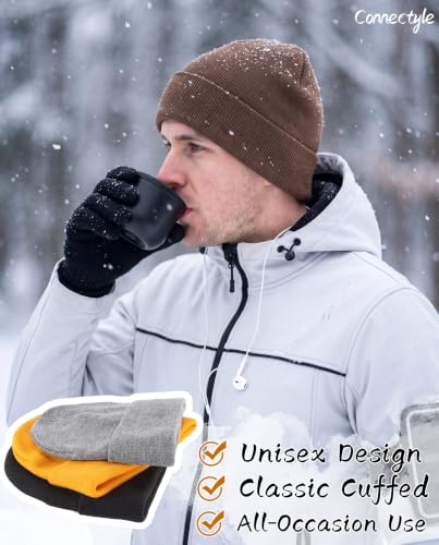 Connectyle Men's Cuffed Beanie Hat Double Layer Knit Winter Watch Cap - color: Light Coffee