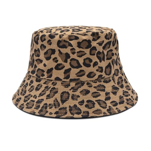 YAMEIZE Retro Style Bucket Hat for - Women Men Leopard Print Hat Fishing Cap Sun Hat Fishmen Hiking Beach Party Outdoor - color: Brown Leopard