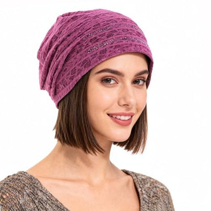 Crochet Slouchy Beanie Hat Turbans Headware for Women - color: Bea16 - Pink