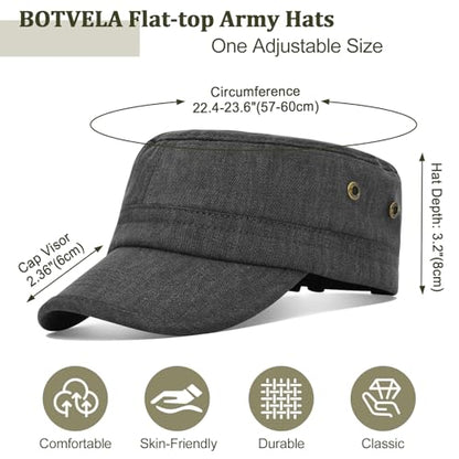 BOTVELA Men Women Cotton Cadet Army Cap Military Flat Hat - color: Black