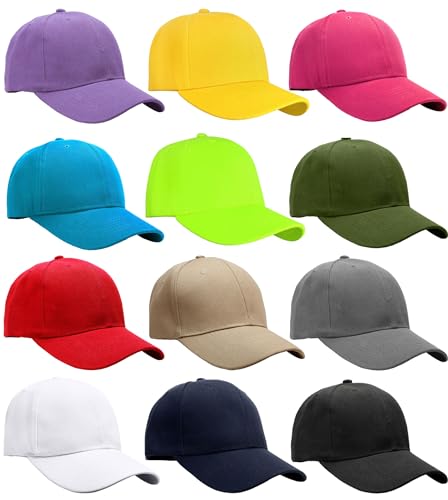 Falari Wholesale Bulk Lot 12-Pack Baseball Cap Adjustable Size Plain Blank Solid Color - color: Assorted Color Group 3